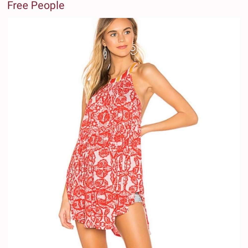 FREE PEOPLE linen blend size medium Halter Neck Mimi printed Tunic Top boho